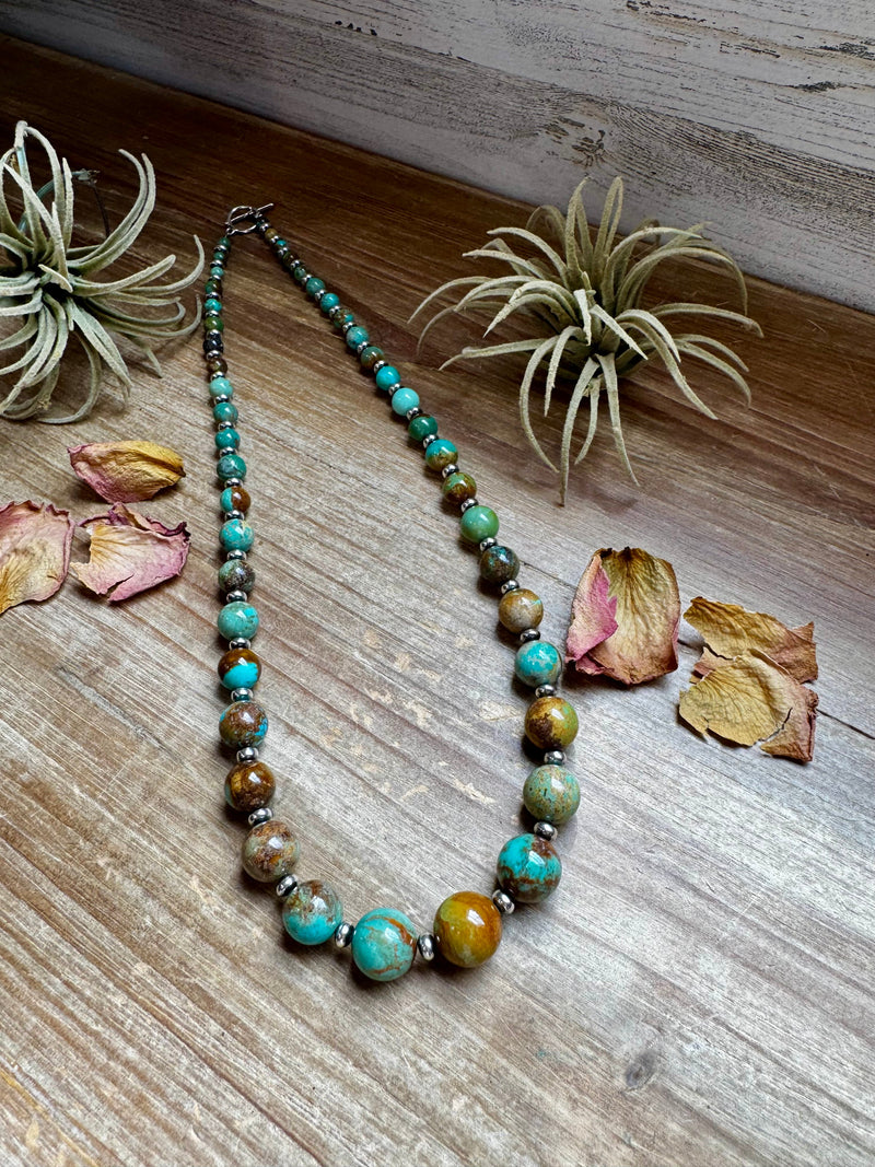 24-Inch Graduated Turquoise Necklace with Sterling Silver Saucers – One-of-a-Kind