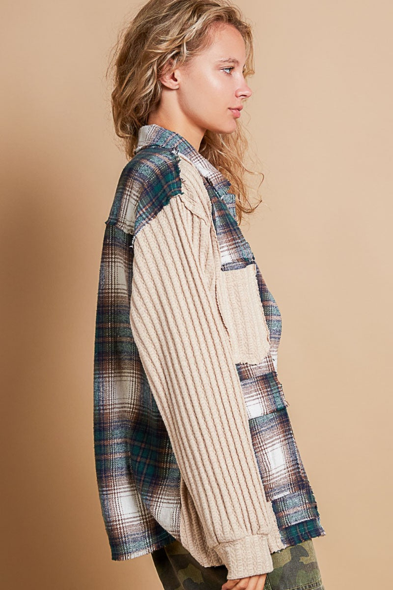 Plaid Contrast Button Down Shacket