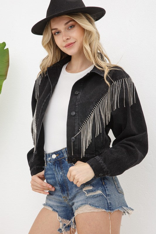 Denim Chevron Fringe Jacket