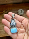 2 stone Pendant - Golden Hill turquoise, White Buffalo & Sterling Silver - option 3