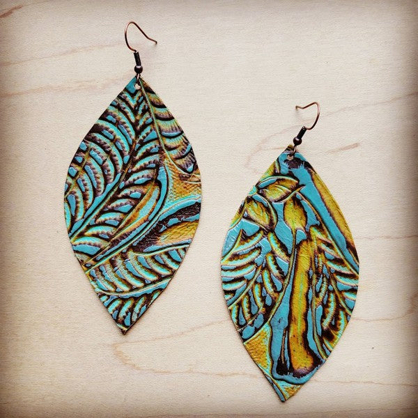Leather Oval Earrings- Dallas Turquoise