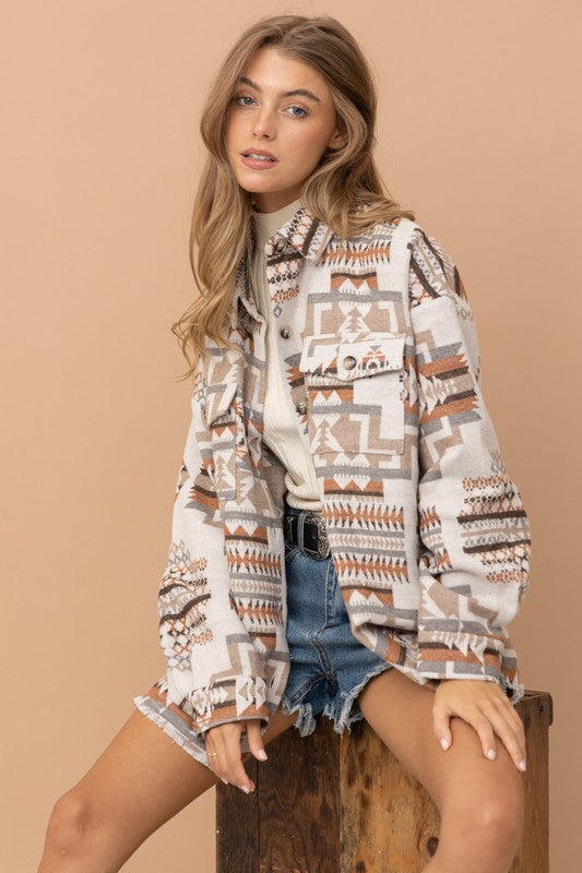 Frayed Aztec Western Shacket