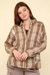 Contrast Plaid Raw Detail Shirt