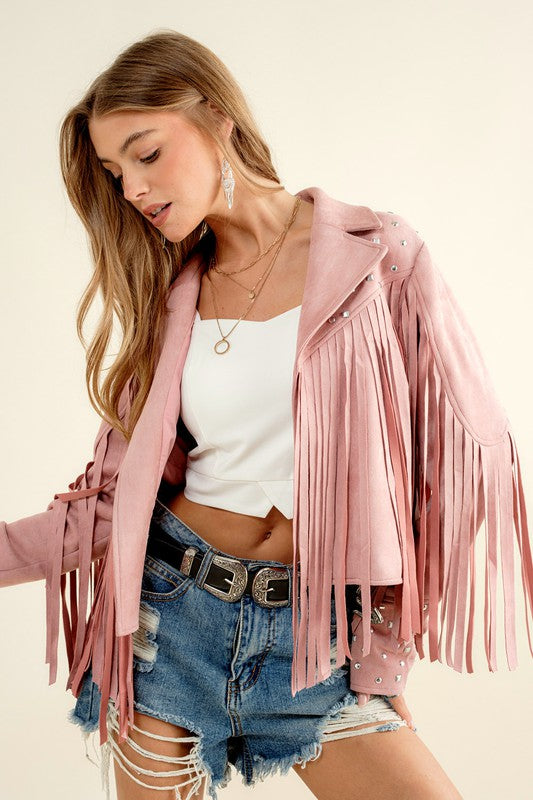 Studded Fringe Open Western Jacket