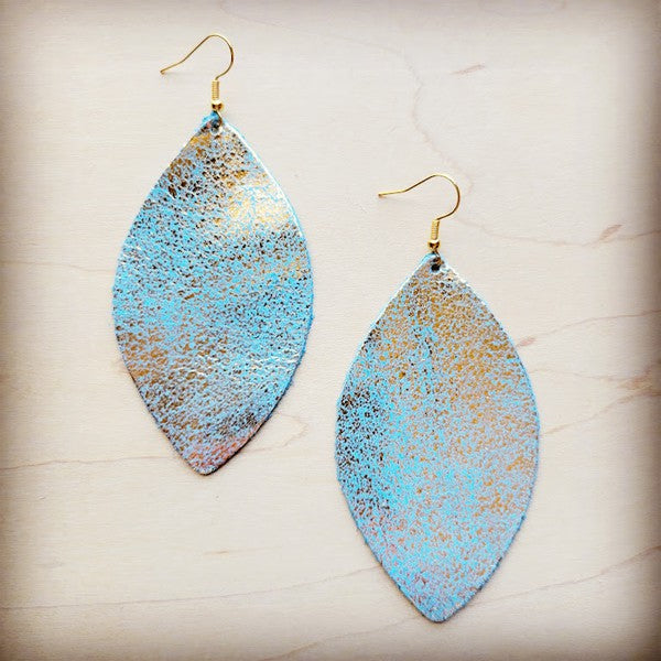 Leather Oval Earring-Heavy Metal Turquoise