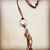 Tan Leather Necklace White Turquoise & Feather