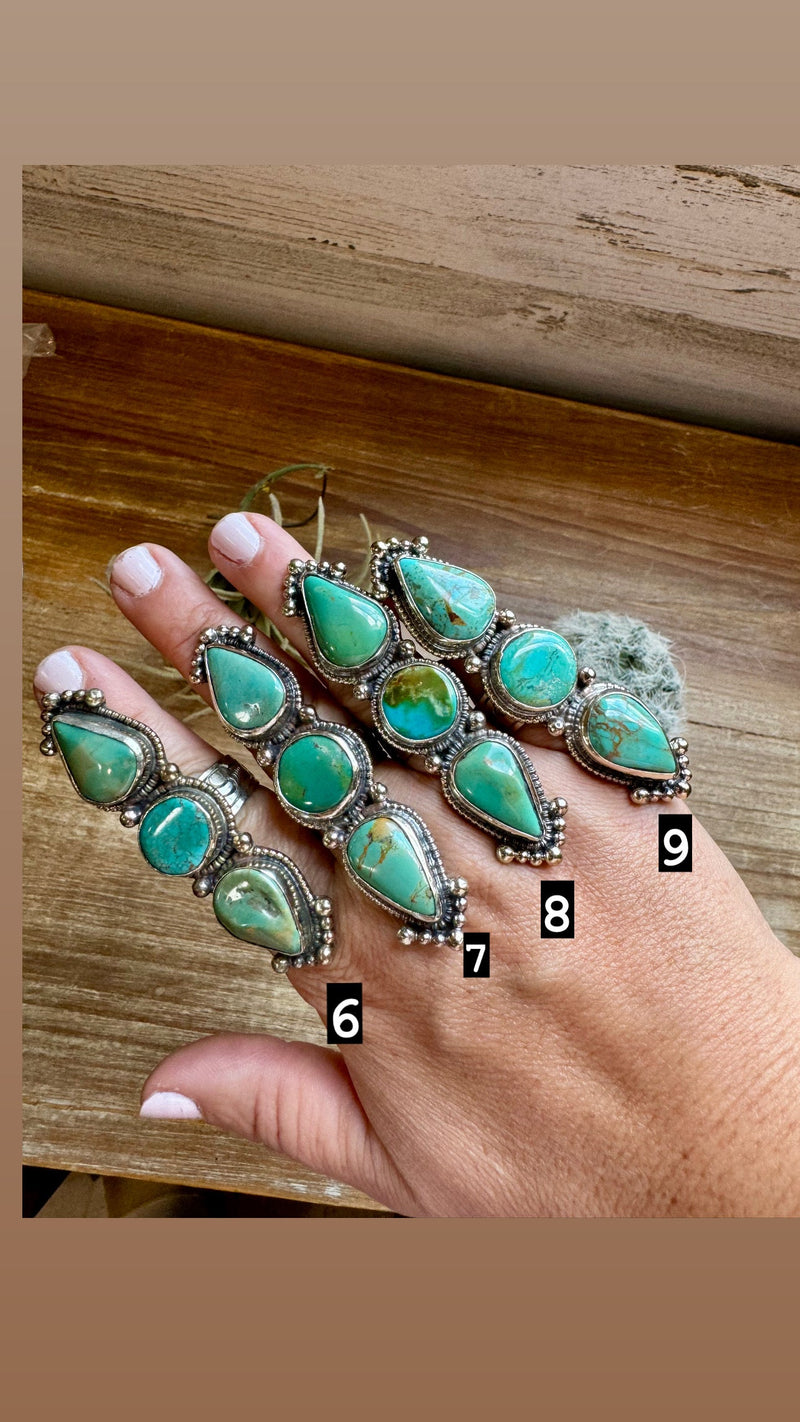 Long adjustable turquoise rings