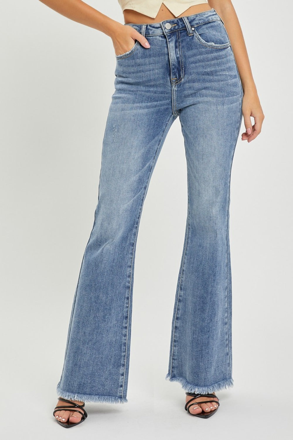 RISEN Full Size High Waist Raw Hem Flare Jeans – Gypsies and