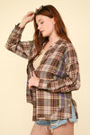 Contrast Plaid Raw Detail Shirt