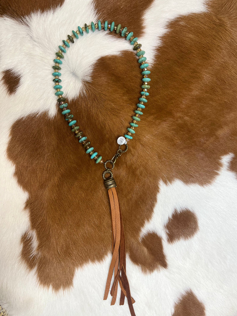 Turquoise beaded tassel necklace
