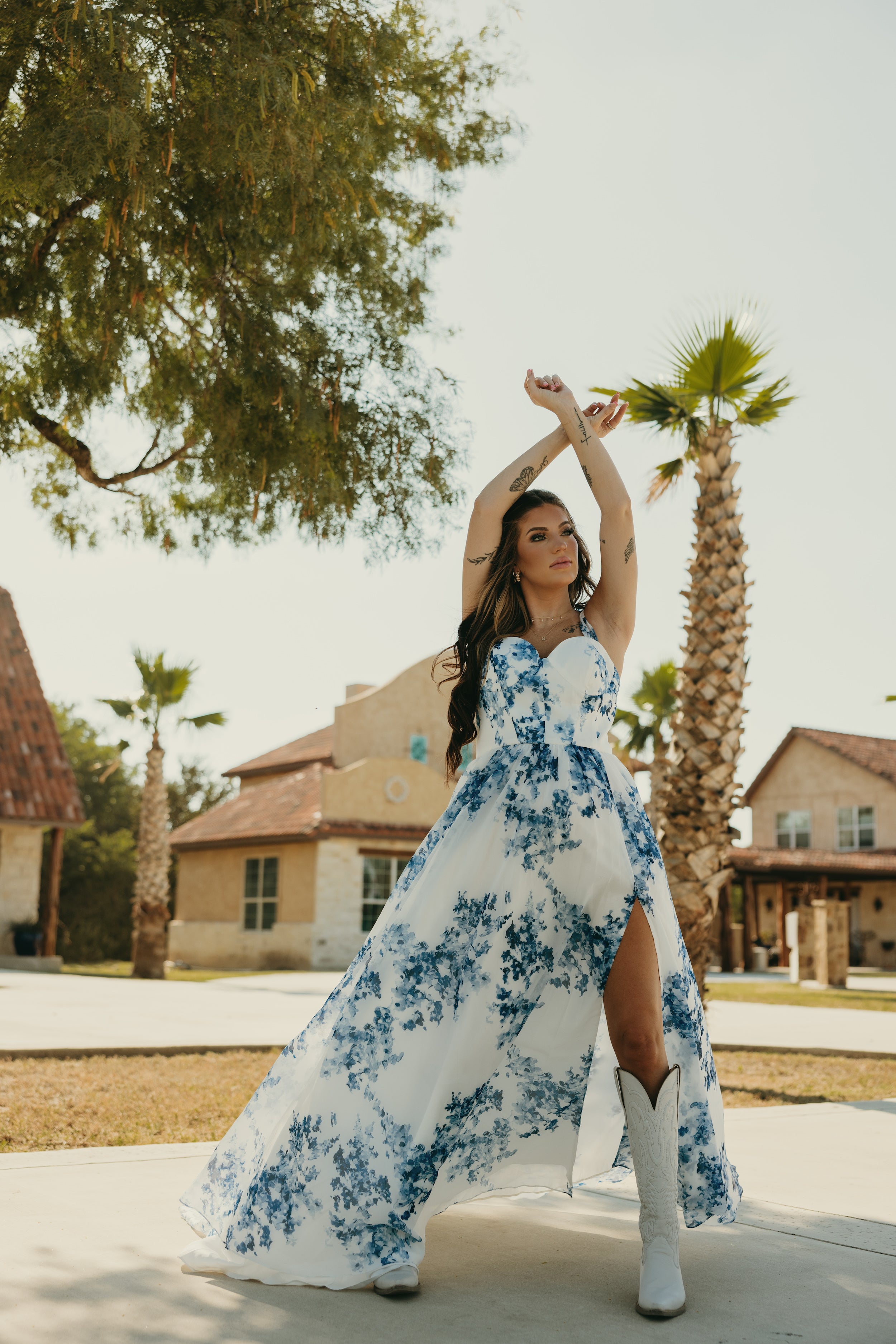 blue dress for baby girl The Arizona Gown – Western Boho Lace Wedding Dress with Detachable Sle – A  Western Wedding Co main image 0