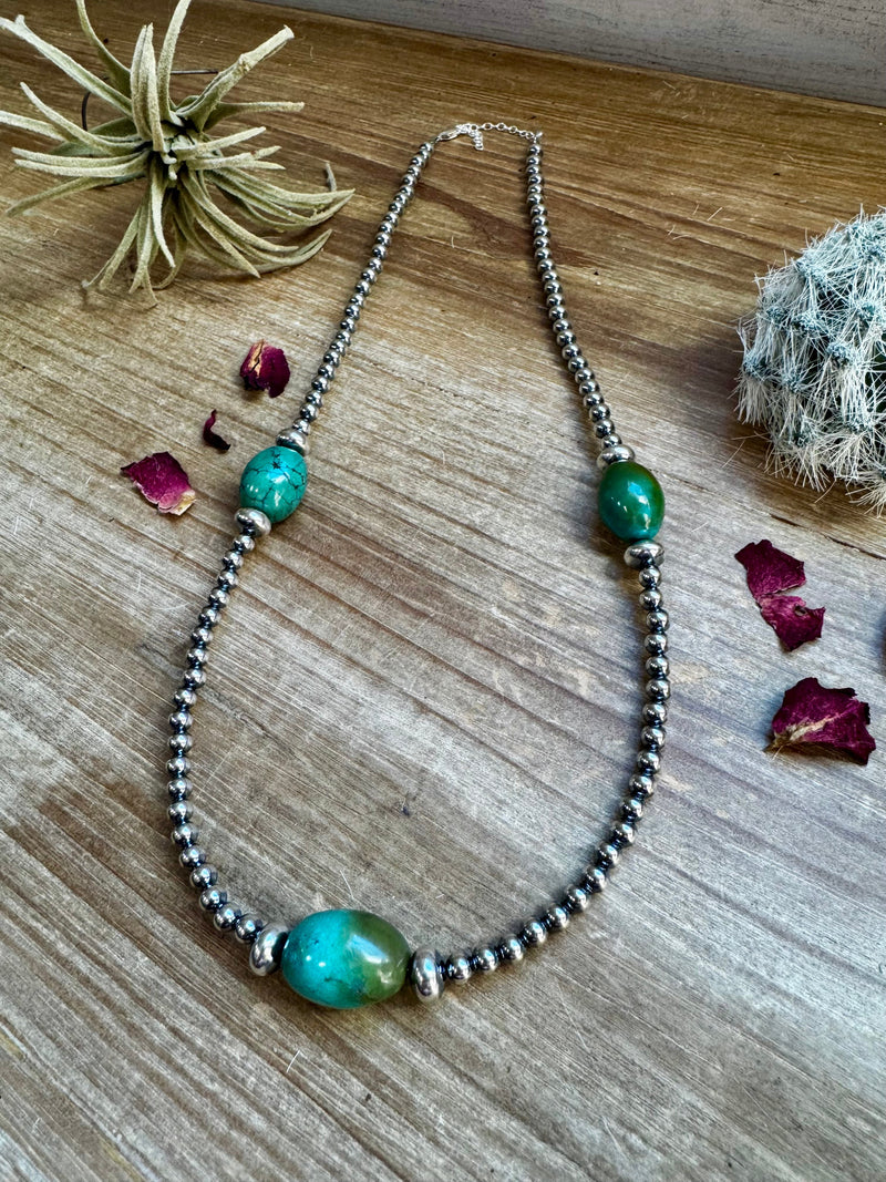 23 inch sterling silver pearls and turquoise