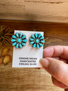Native Made Cluster Earrings – Bright Light Blue Turquoise, 1 Inch, Post Style, Stamped JW