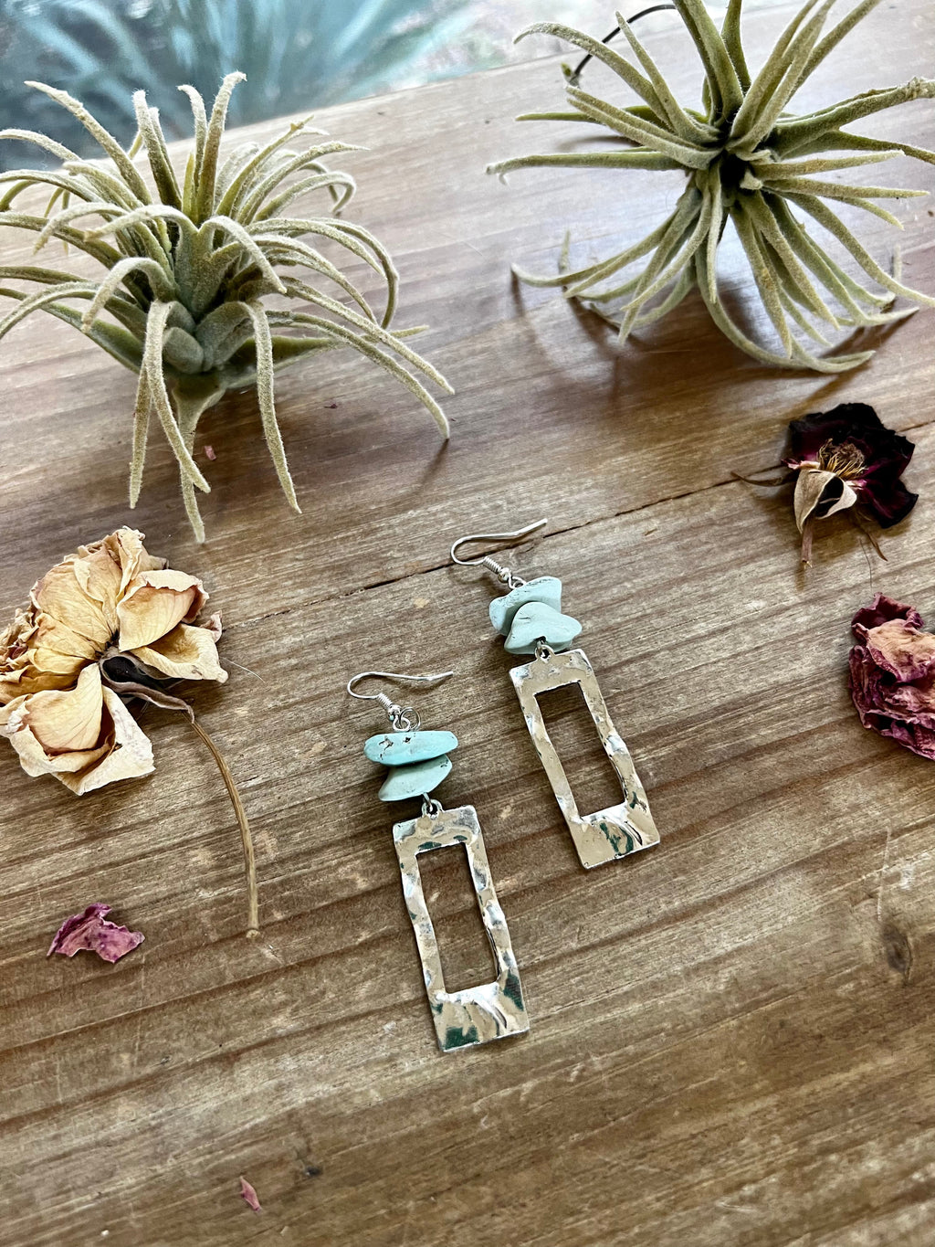 Unpolished turquoise dangle earrings rectangle