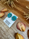 Native Made Cluster Earrings – Bright Light Blue Turquoise, 1 Inch, Post Style, Stamped JW