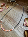 15-Inch Spiny Oyster Heishi Necklace – Sterling Silver Pearls, Handmade