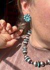 Native Made Cluster Earrings – Bright Light Blue Turquoise, 1 Inch, Post Style, Stamped JW