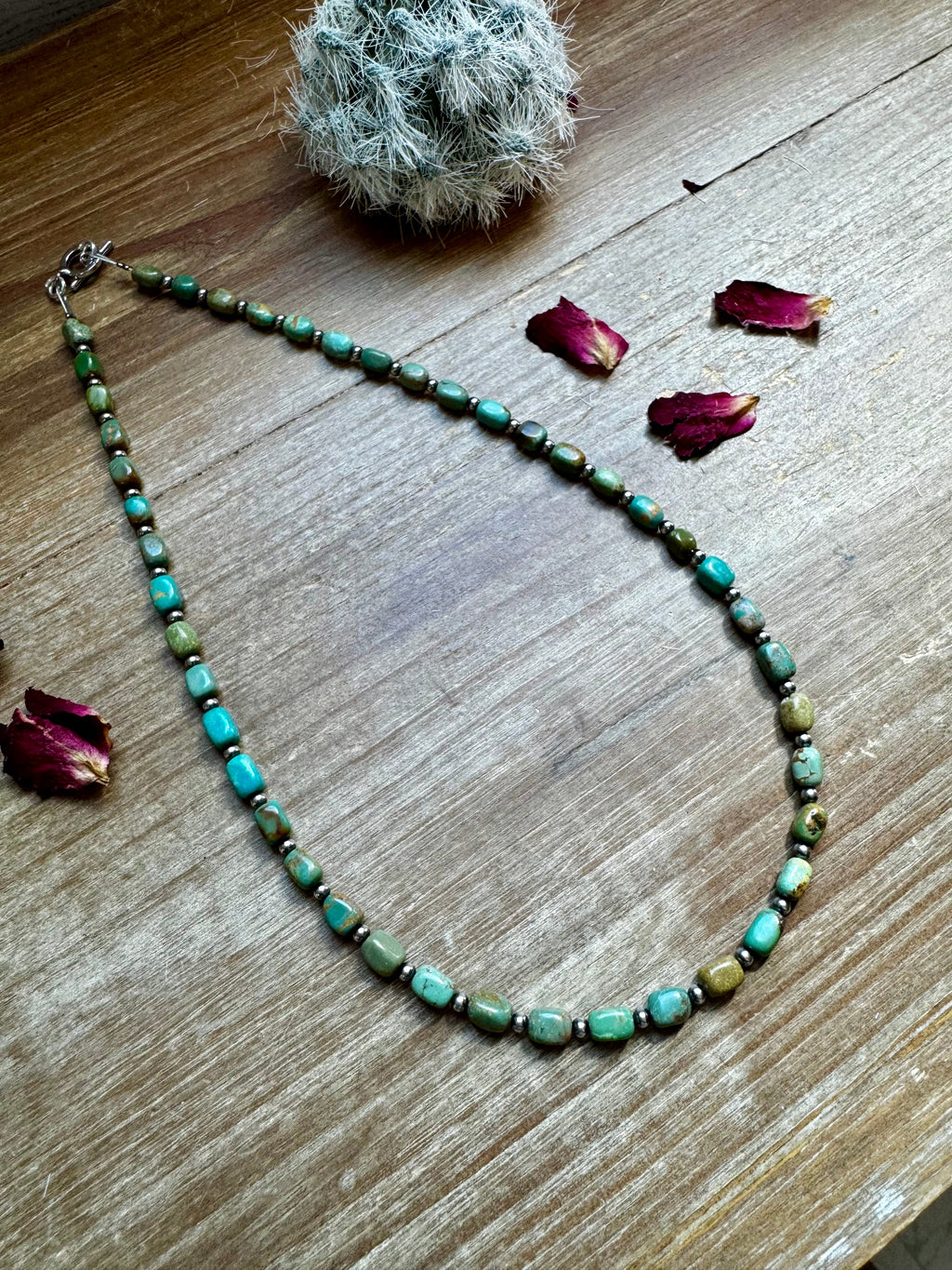 18 Inch Turquoise and 3 mm Sterling Silver Pearls necklace