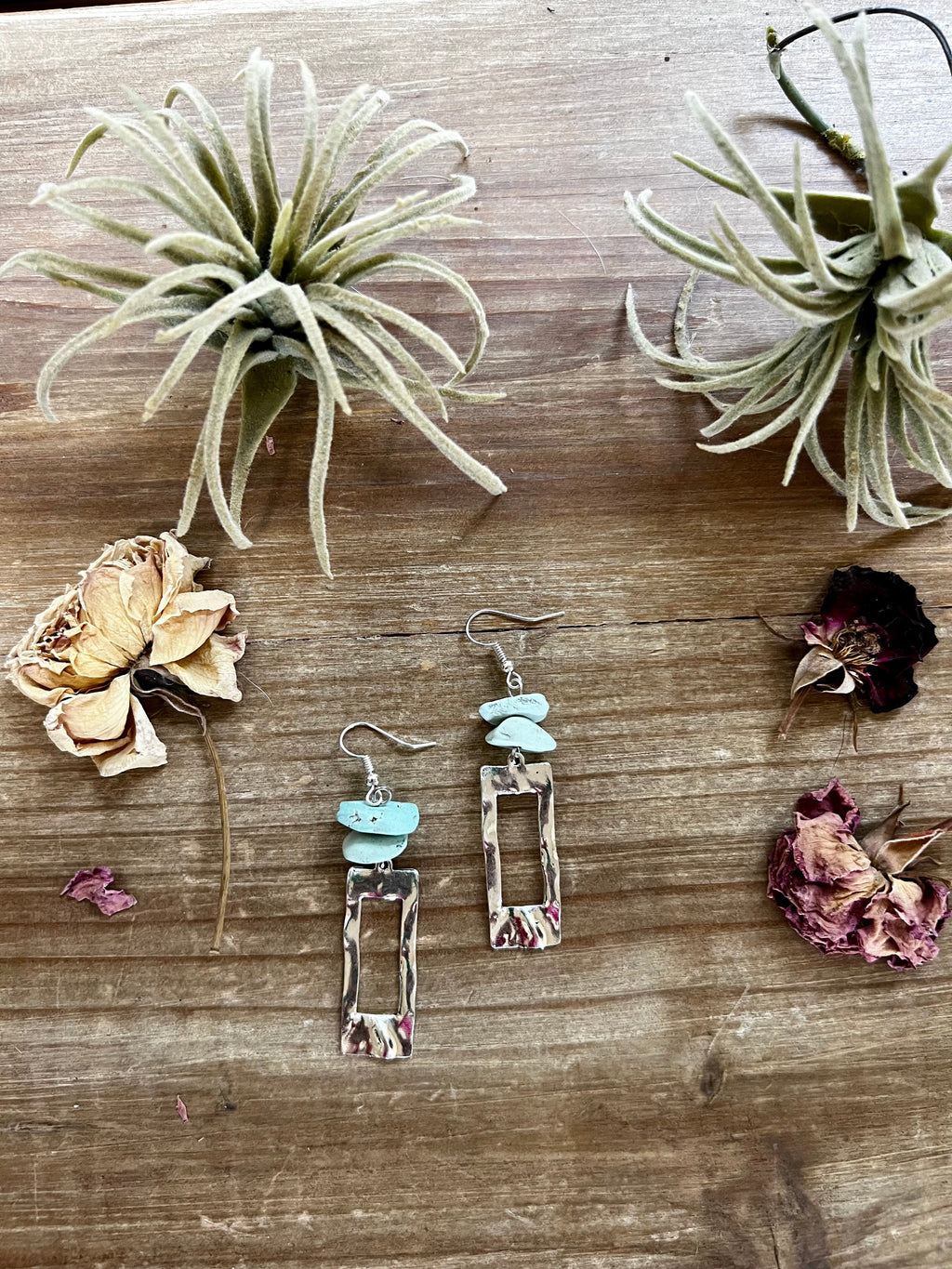 Unpolished turquoise dangle earrings rectangle