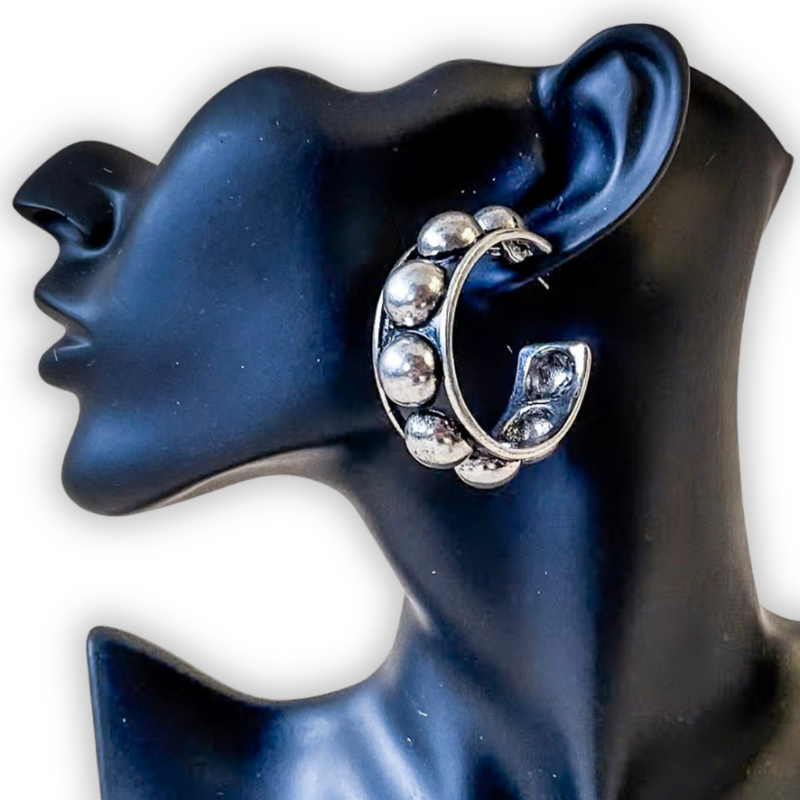 Austin Bubble Stud Hoop Fashion Earring - Silver
