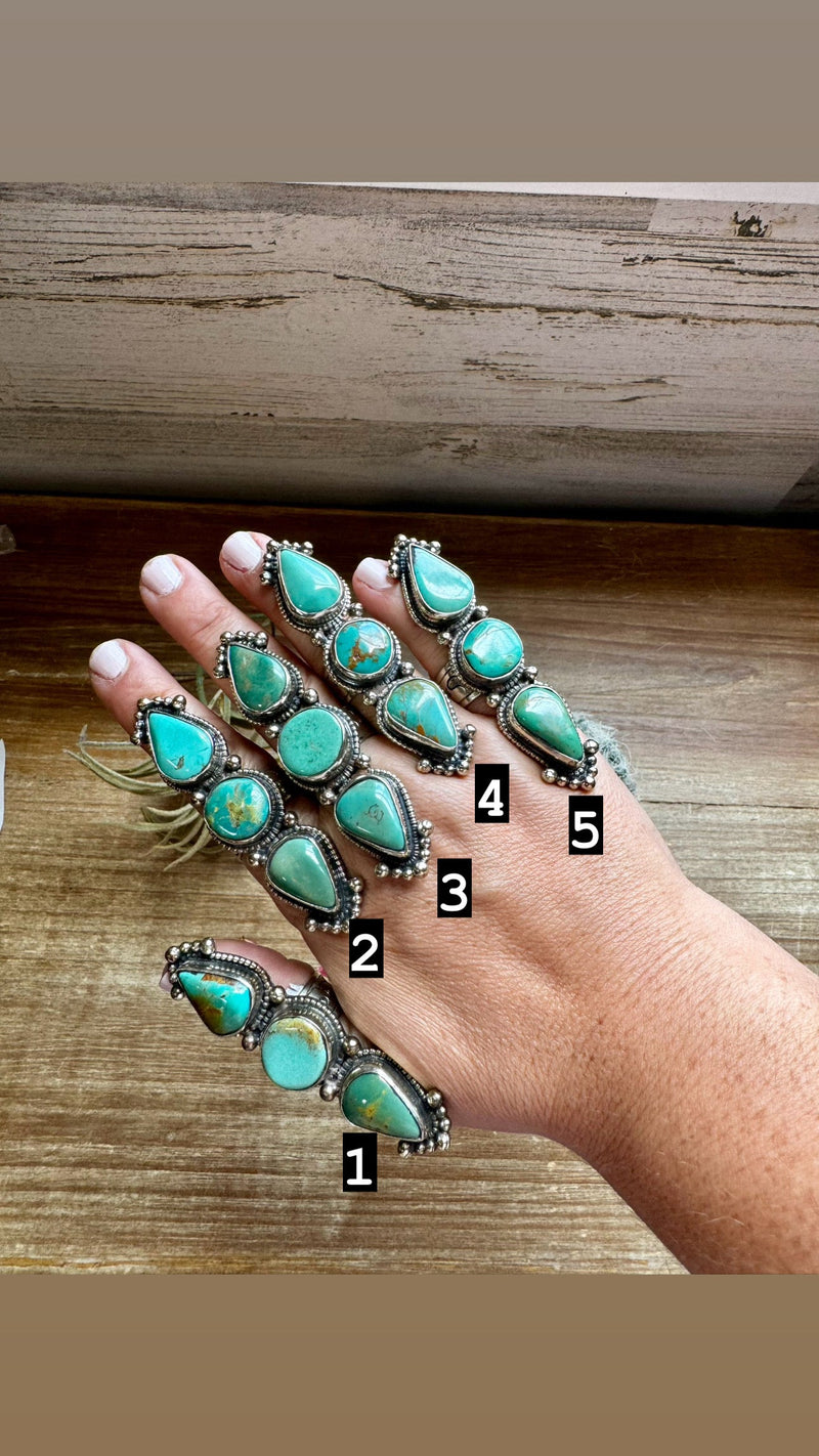 Long adjustable turquoise rings