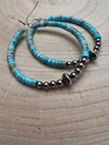 Hoop Earrings With Turquoise & Sterling Silver Pearls & Saucer