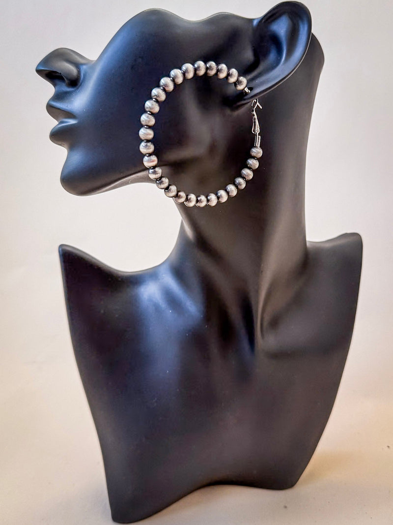 Marcy Navajo Style Pearl Hoop Fashion Earrings