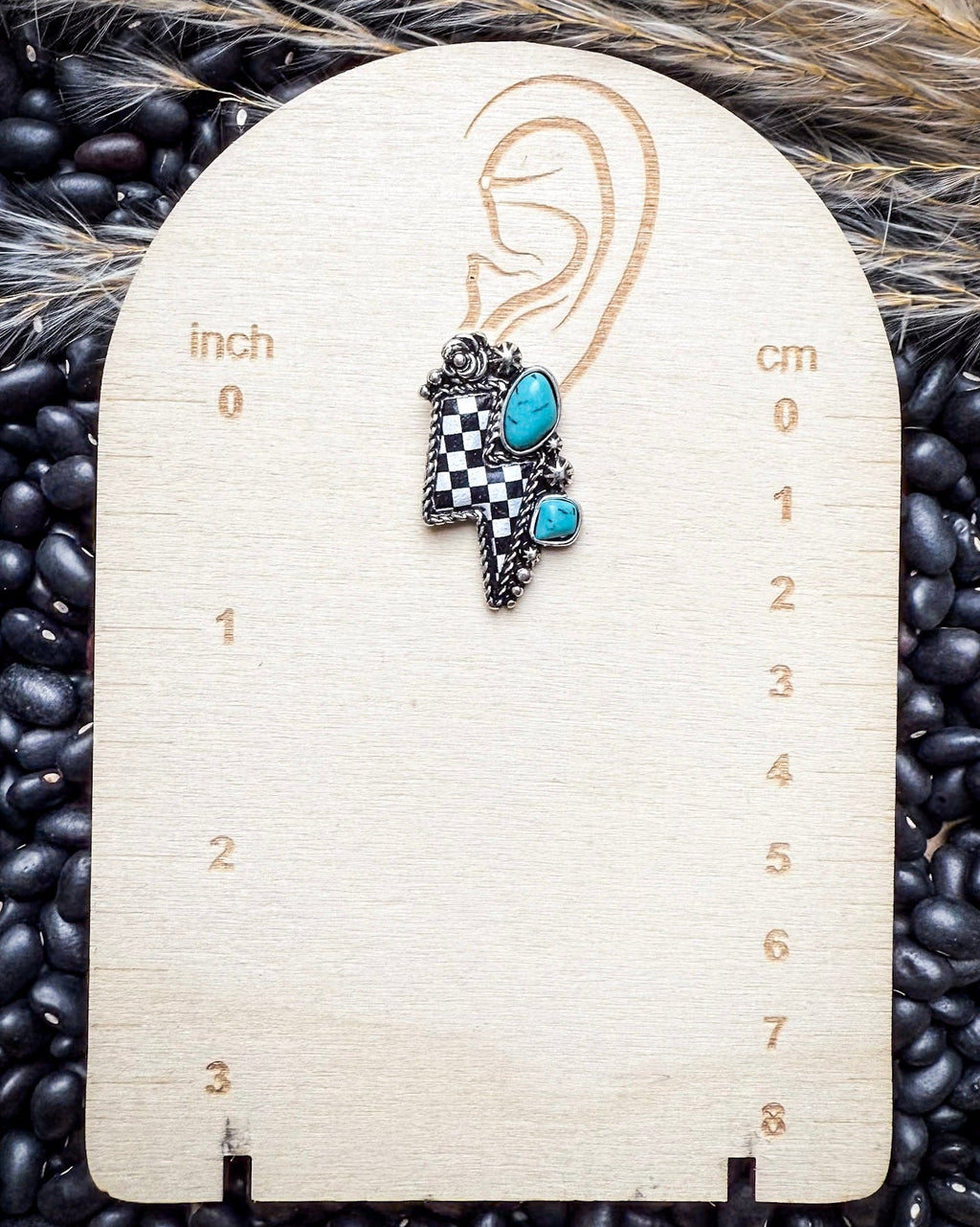 The Thunderbolt Studs – Checker & Aqua Stone Fashion Earrings