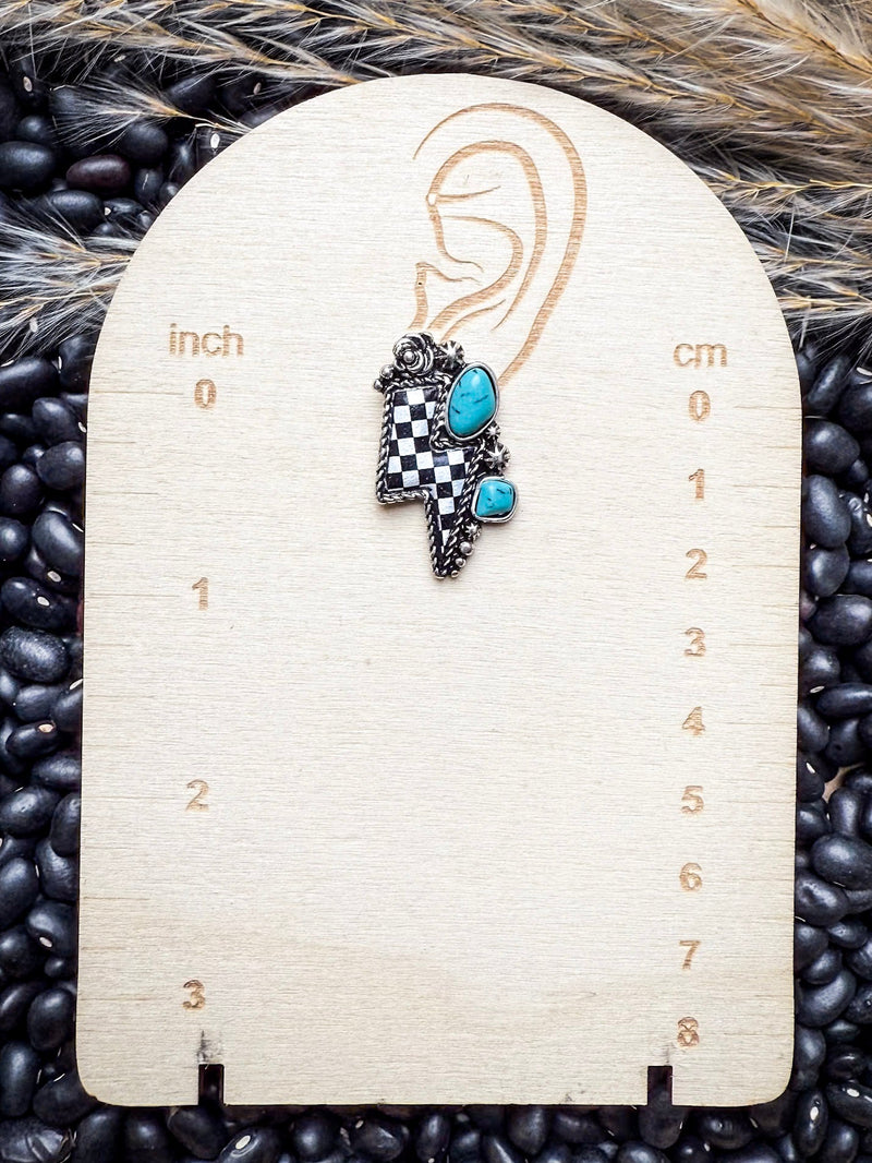 The Thunderbolt Studs – Checker & Aqua Stone Fashion Earrings