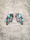 The Thunderbolt Studs – Checker & Aqua Stone Fashion Earrings