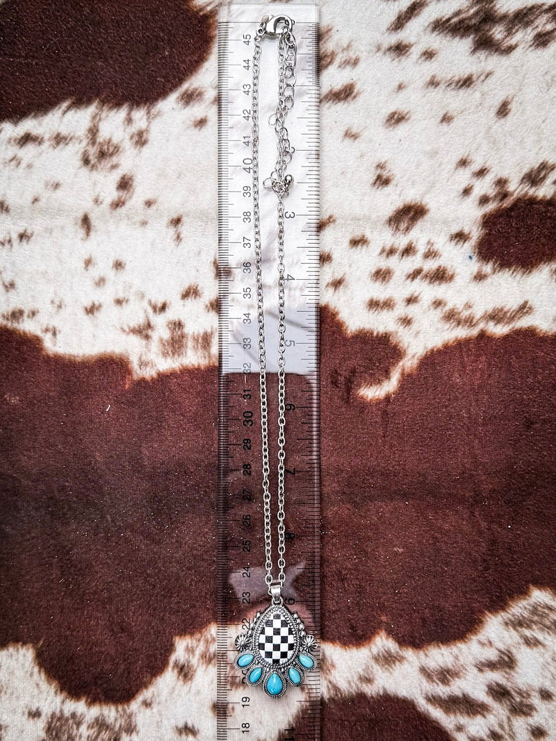 The Rodeo Queen Necklace – Checker Teardrop & Concho  Fashion Pendant