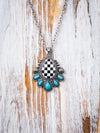 The Rodeo Queen Necklace – Checker Teardrop & Concho  Fashion Pendant