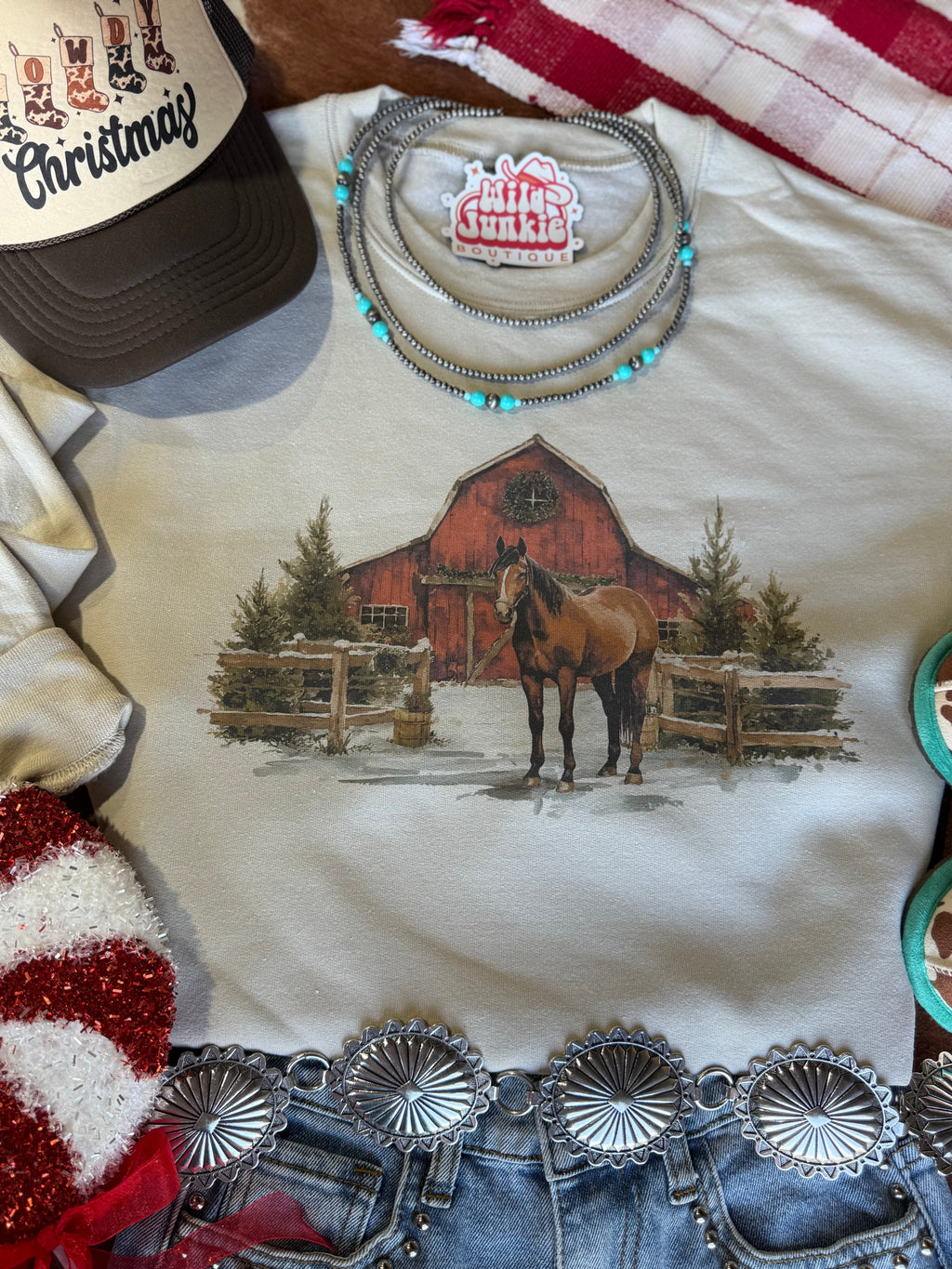 Western Winter Barn Christmas Sweatshirt