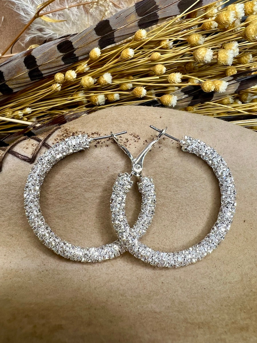 Clear Sparkle Large Silver Hoops