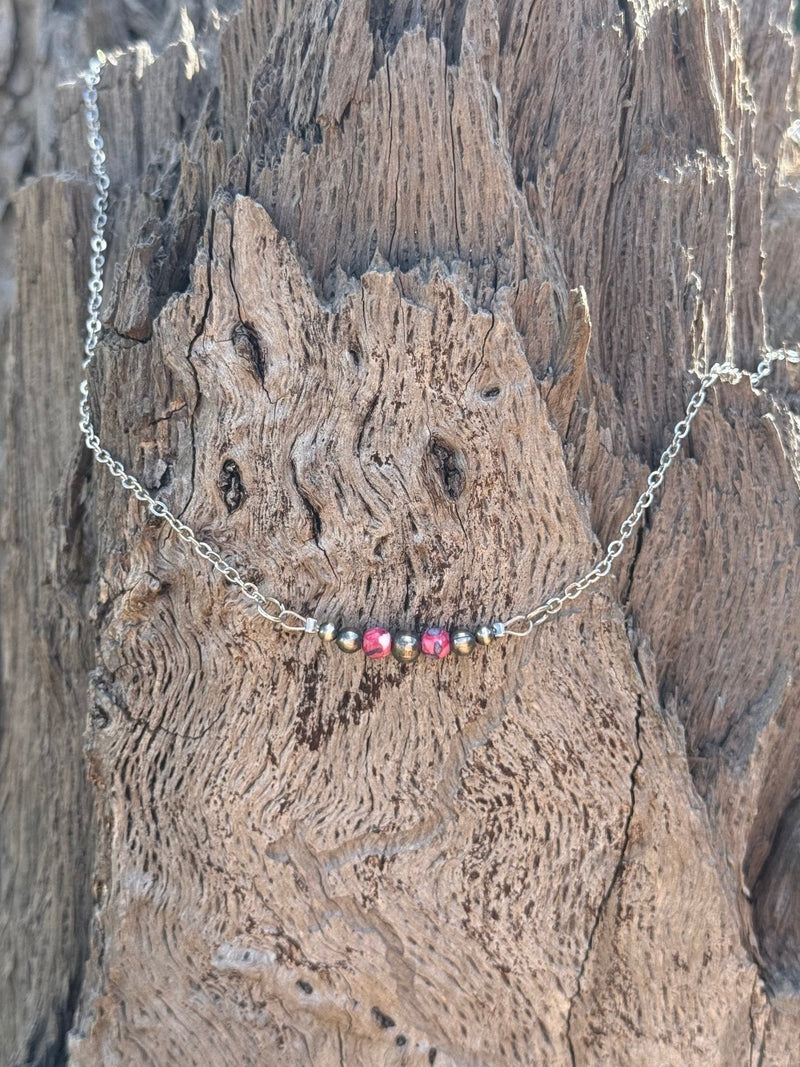 Authentic Pink Dahlia Beaded Chain Necklace