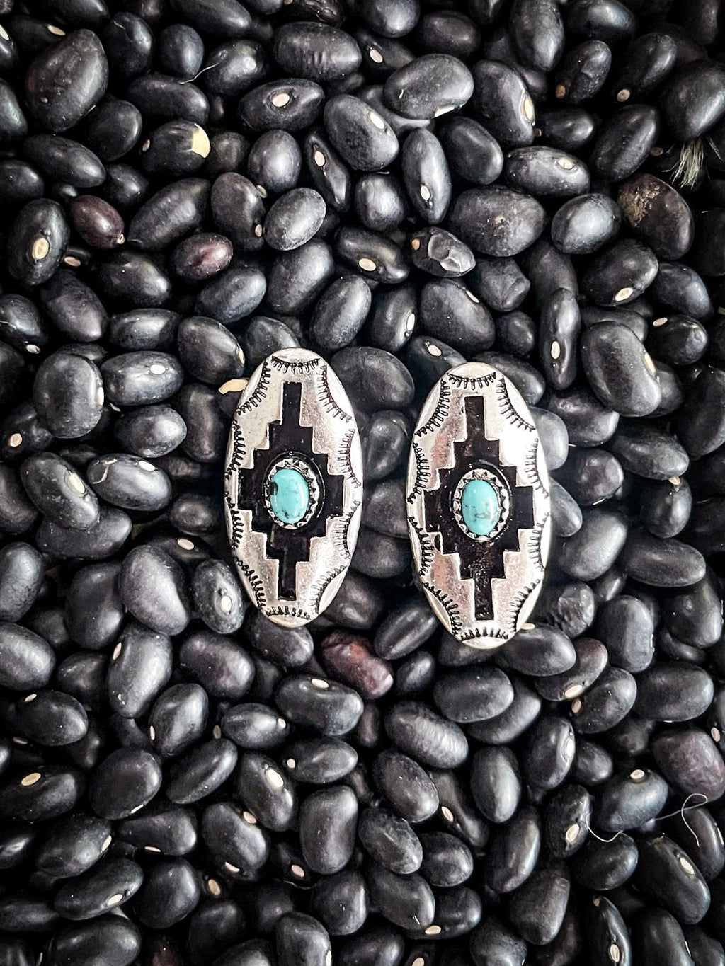 Azure Aztec Patterned Metal Stud Fashion Earrings