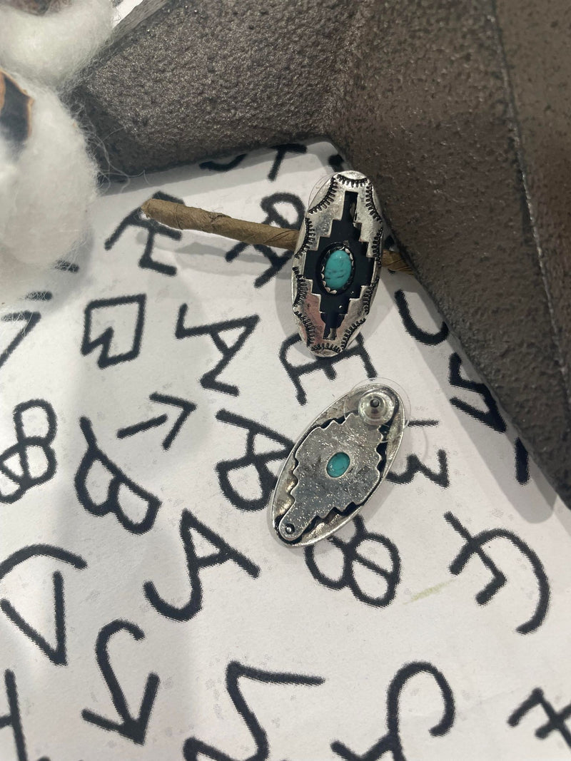 Azure Aztec Patterned Metal Stud Fashion Earrings
