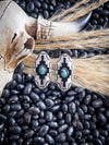 Azure Aztec Patterned Metal Stud Fashion Earrings