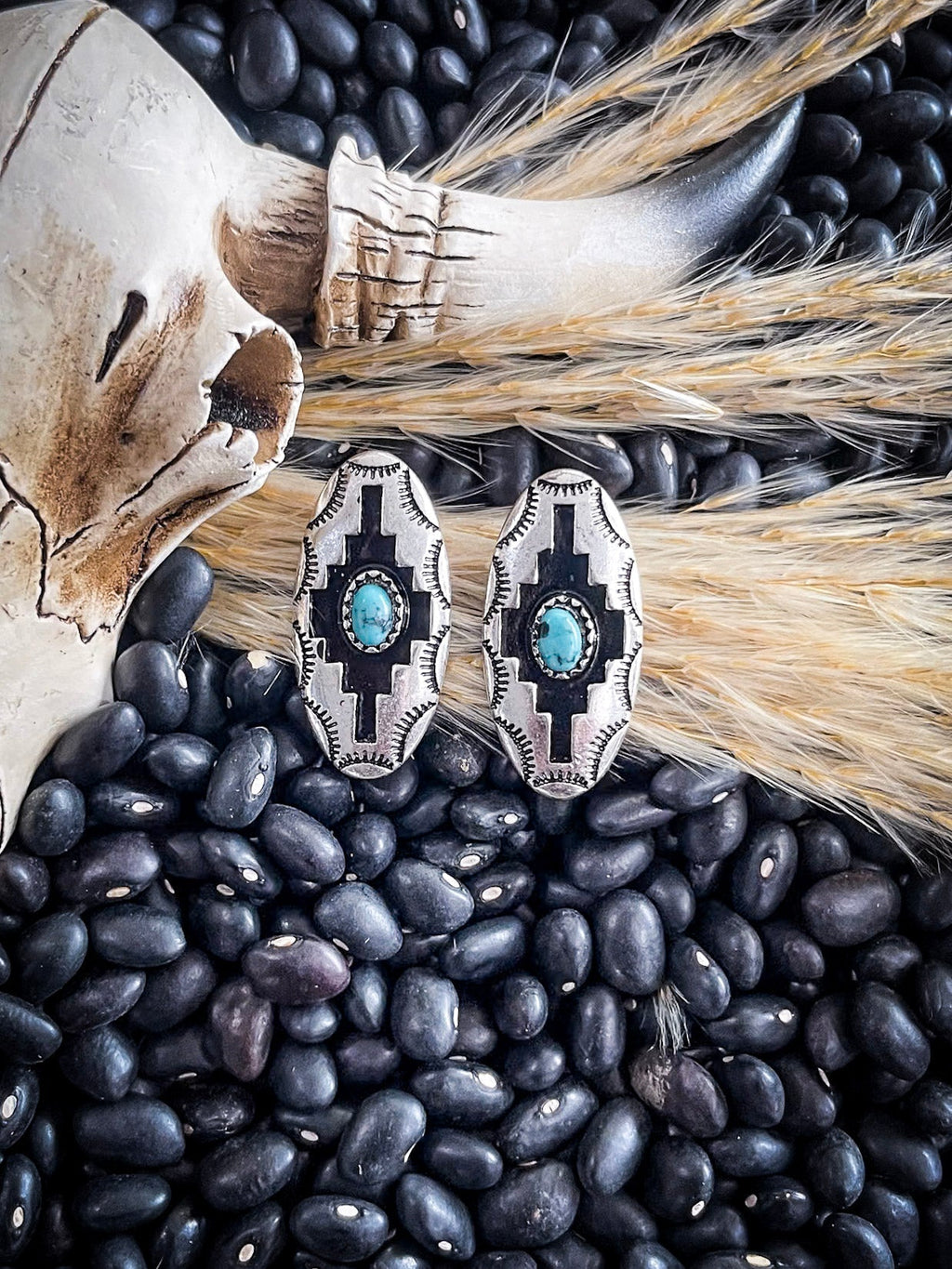 Azure Aztec Patterned Metal Stud Fashion Earrings