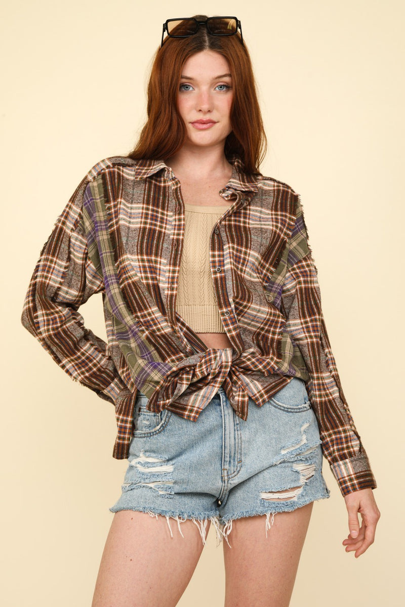 Contrast Plaid Raw Detail Shirt