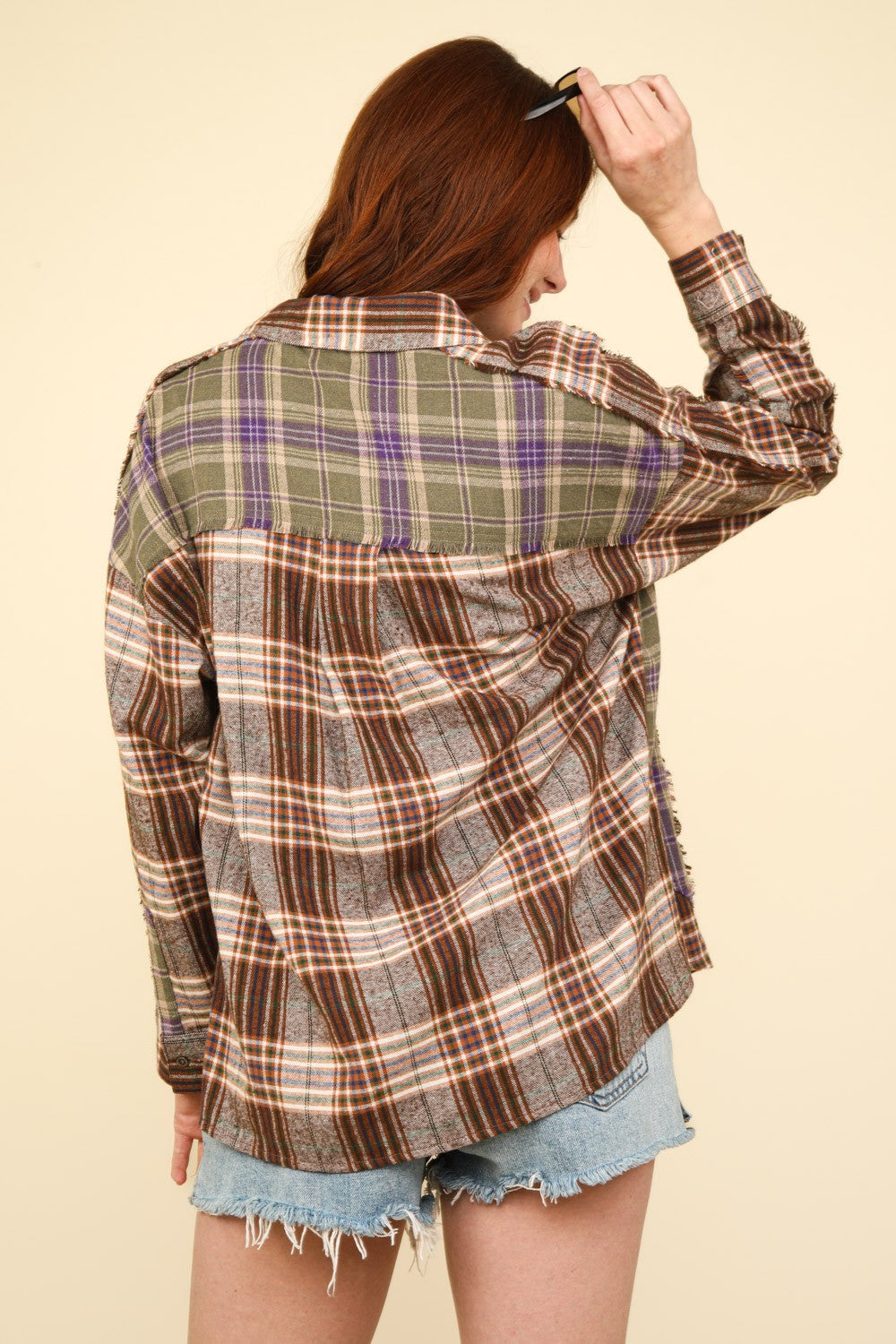 Contrast Plaid Raw Detail Shirt