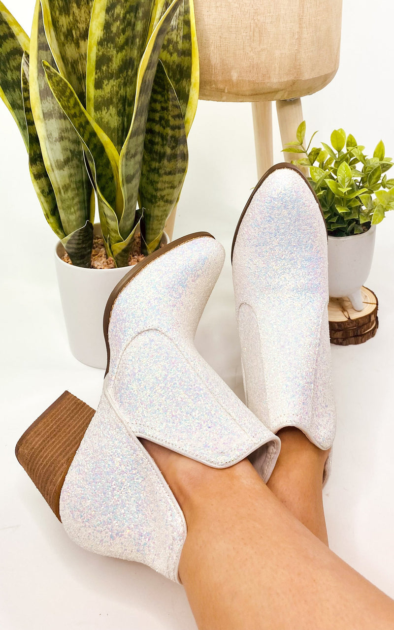 Fiera Glitter Booties in White