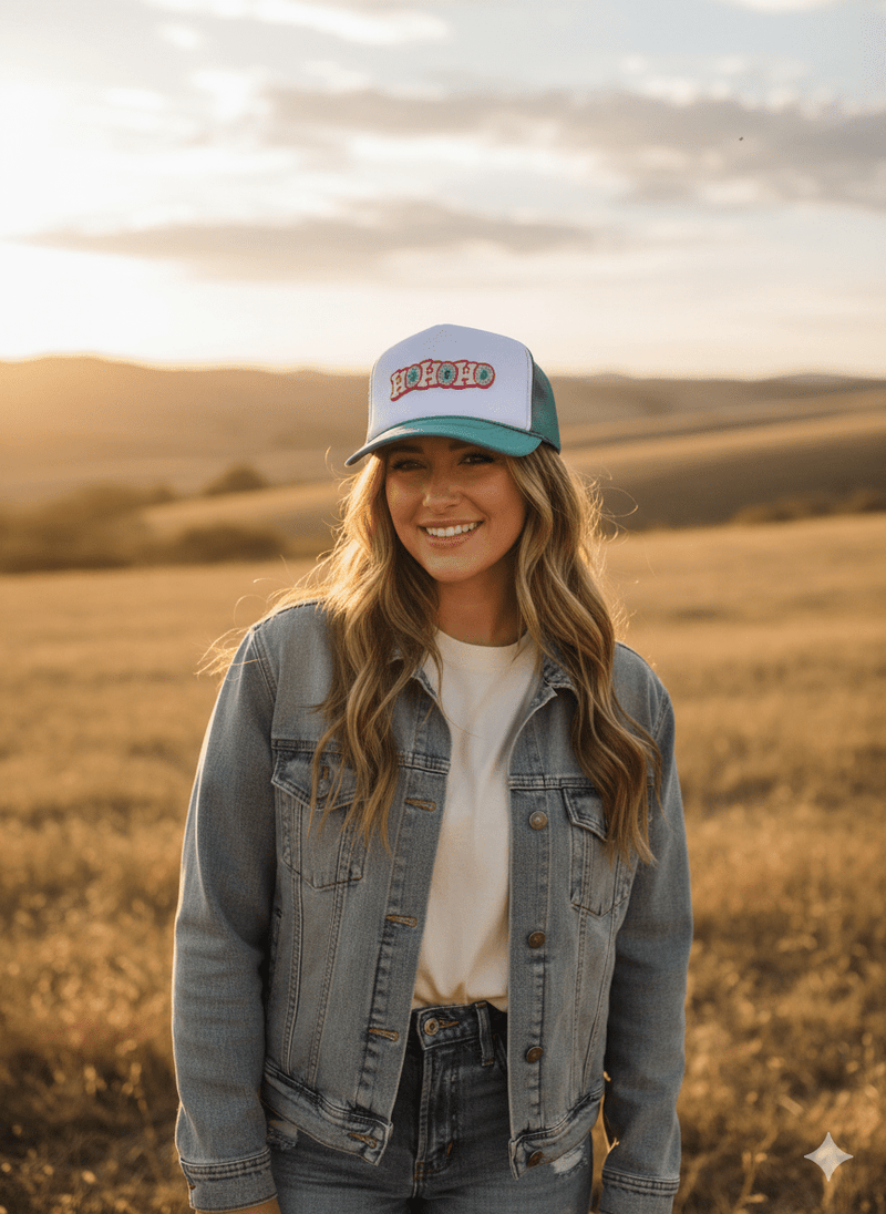 Ho Ho Ho Christmas Glitter Patch Trucker Hat