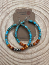 Hoop Earrings With Turquoise, Spiny Oyster & Sterling Silver Pearls - 2 1/4 inch hoops