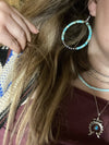 Hoop Earrings With Turquoise & Sterling Silver Pearls & Saucer