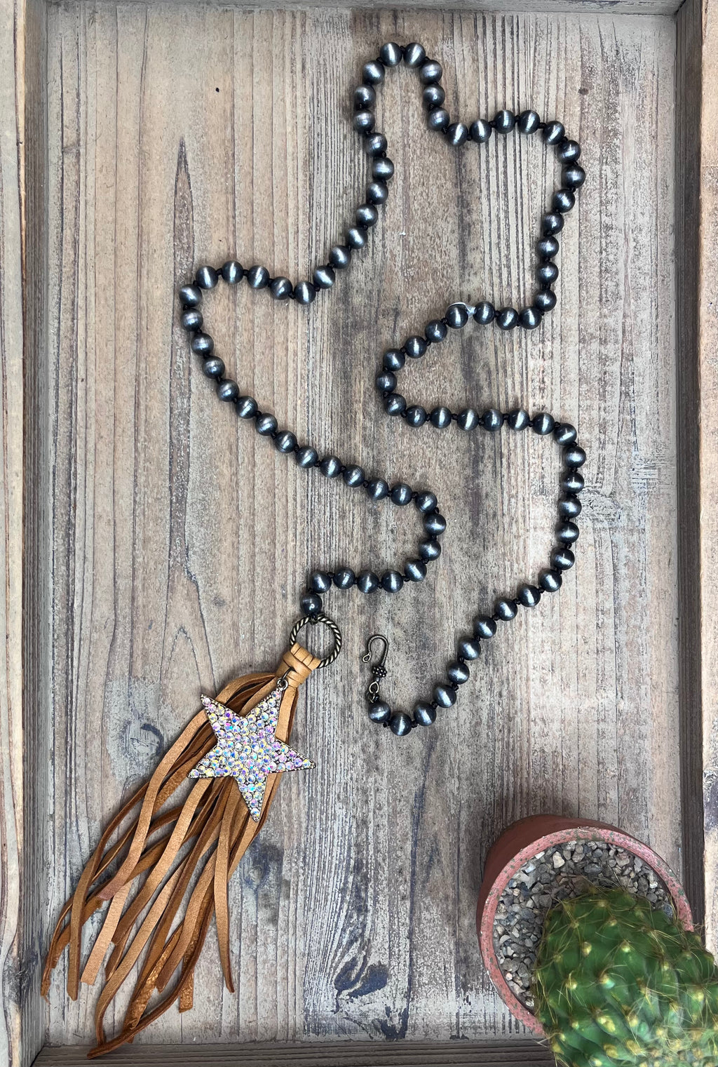 Faux Navajo Pearl Star Tassel Necklace