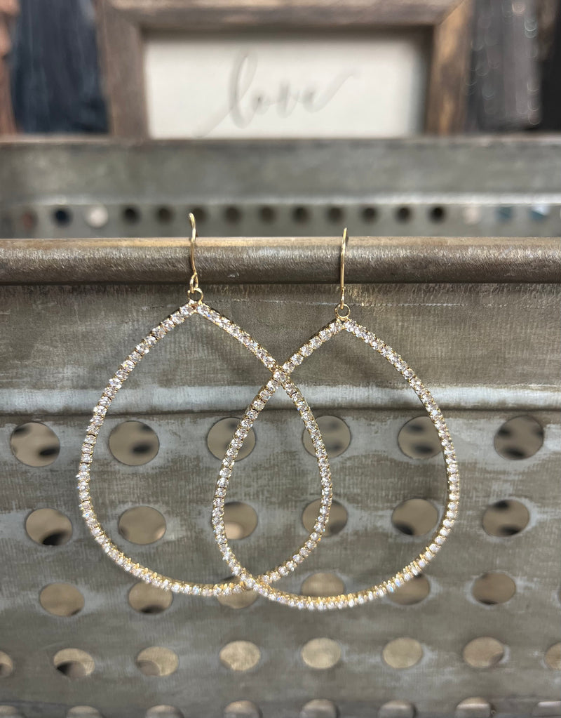 Large Rhinestone Gold Teardrop Earrings