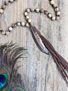 Rhinestone Feather Beaded Necklace - Neutral Beads