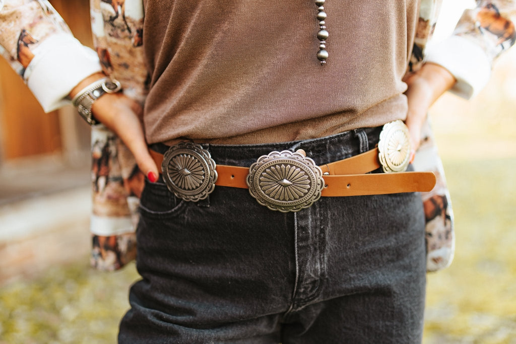 Large Concho Disc Leather BeltBrownOS