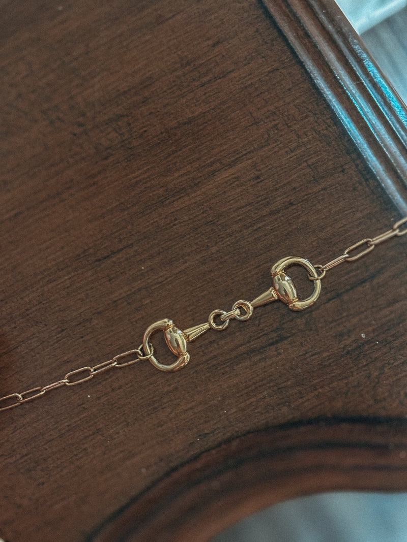 Snaffle Bit Gold Paperclip Chain Necklace
